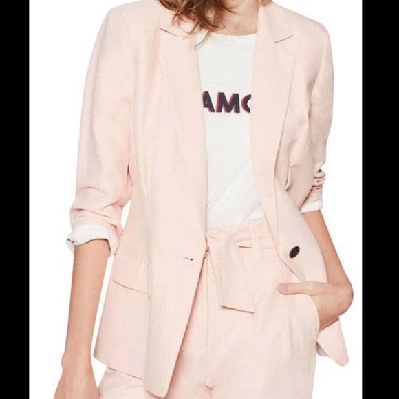 Joie Jackets & Blazers - Joie Pink Notched Lapel Single Button 3/4 Sleeve Cotton Blend Blazer
